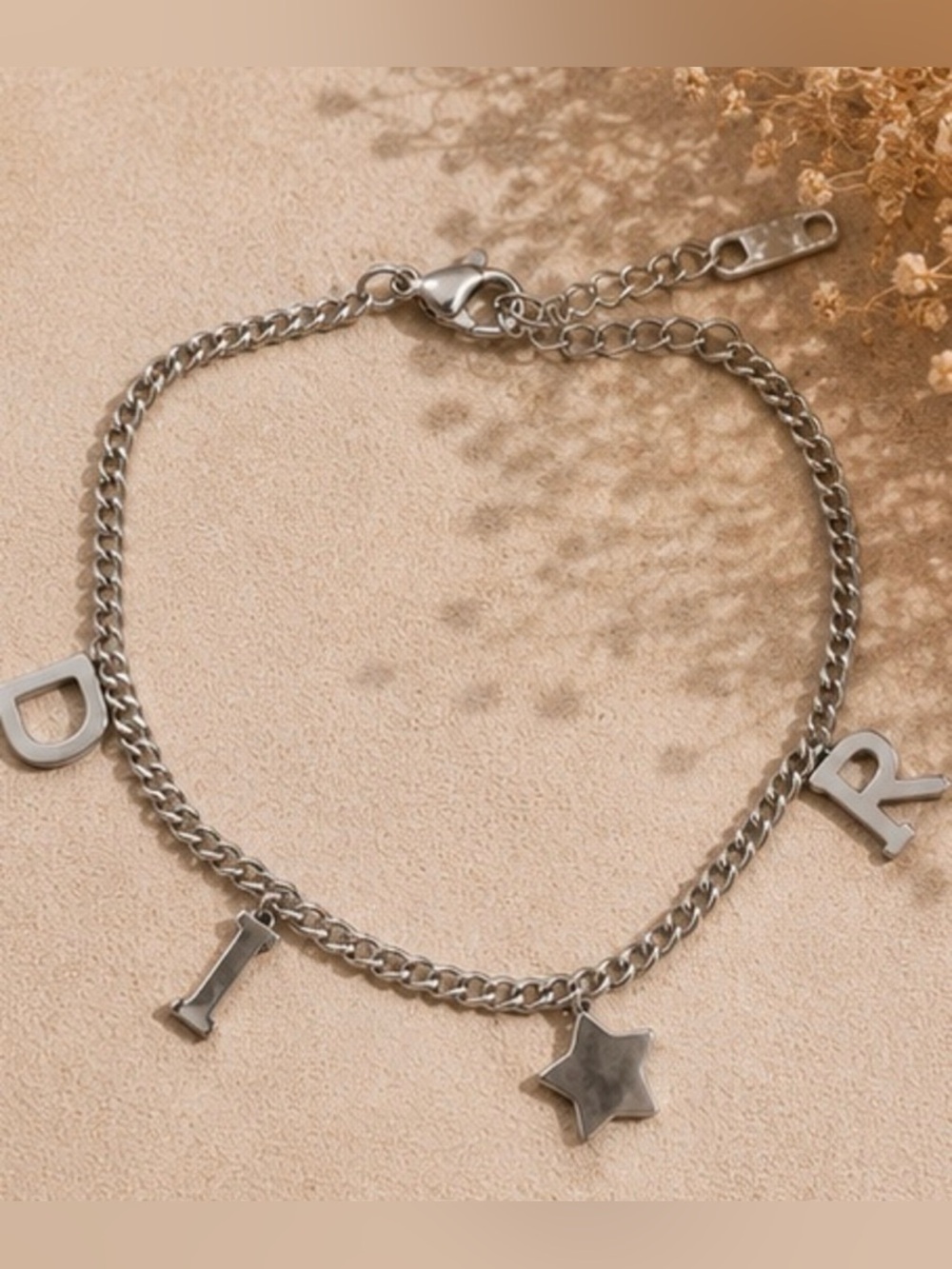Silver Letter & Star Charm Chain Bracelet | Designer-Inspired
